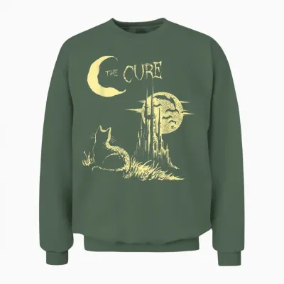 Retro the Cure Cat Gothic Cat Lover Men Women Unisex Sweatshirt - Military Green