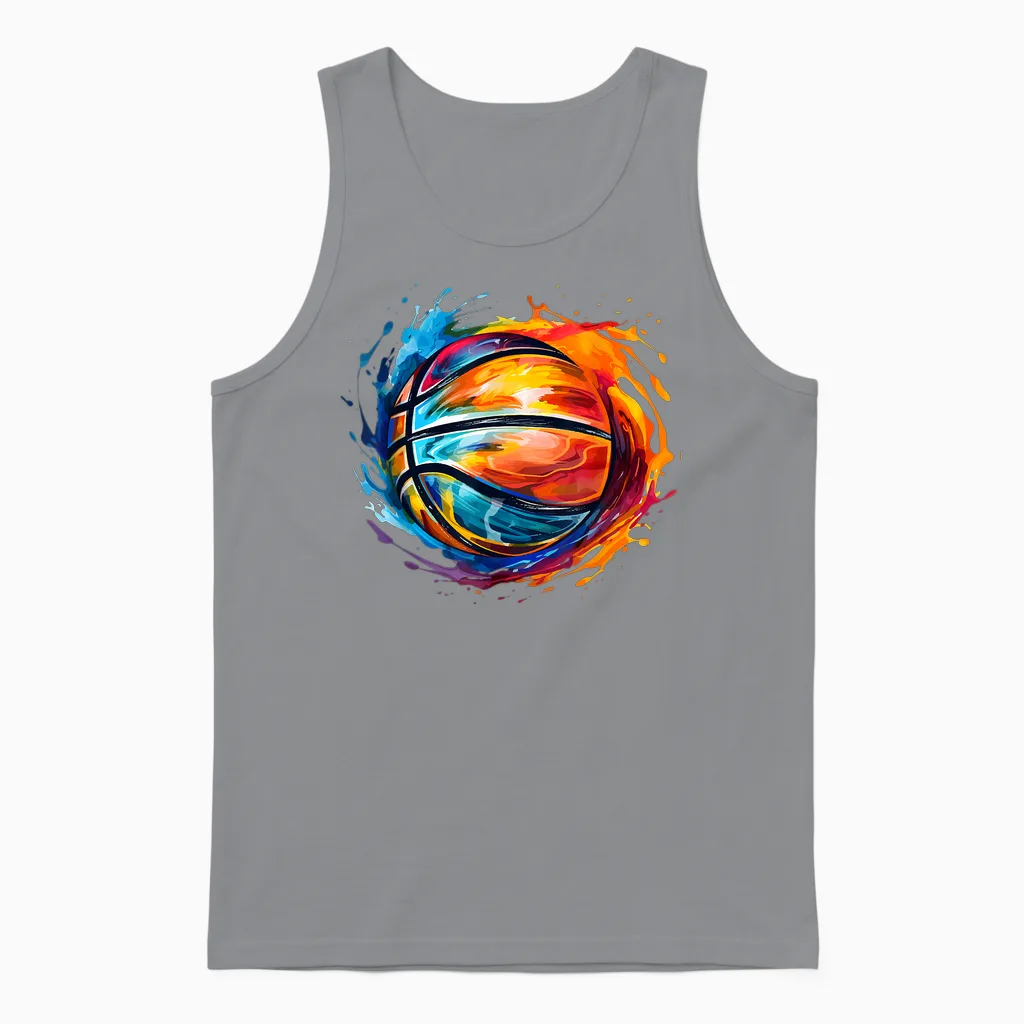 Basketball Ball in Beautiful Colourful Colours Basketball T-Shirt, Black Unisex Tank Top in Sport Grey
