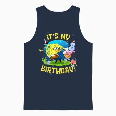 Spongebob It's My 8th Birthday Cake Eight Years Spongebob Unisex Tank Top - Navy