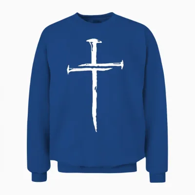 Modern Christian Faith Apparel Gifts Christian Minimalist Religious Jesus Christ Three Nails Cross Unisex Sweatshirt - Royal