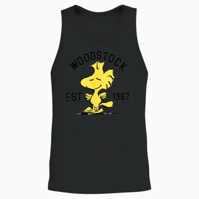 Peanuts Woodstock Graphic T-Shirt, Yellow, Unisex, Short Sleeve, Cotton 100%, Small Unisex Tank Top - Black