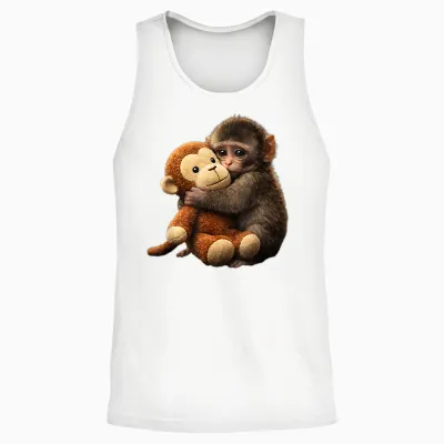 Baby Monkey Punch Plush Cute Monkey Punch Plush Hugging Unisex Tank Top - White