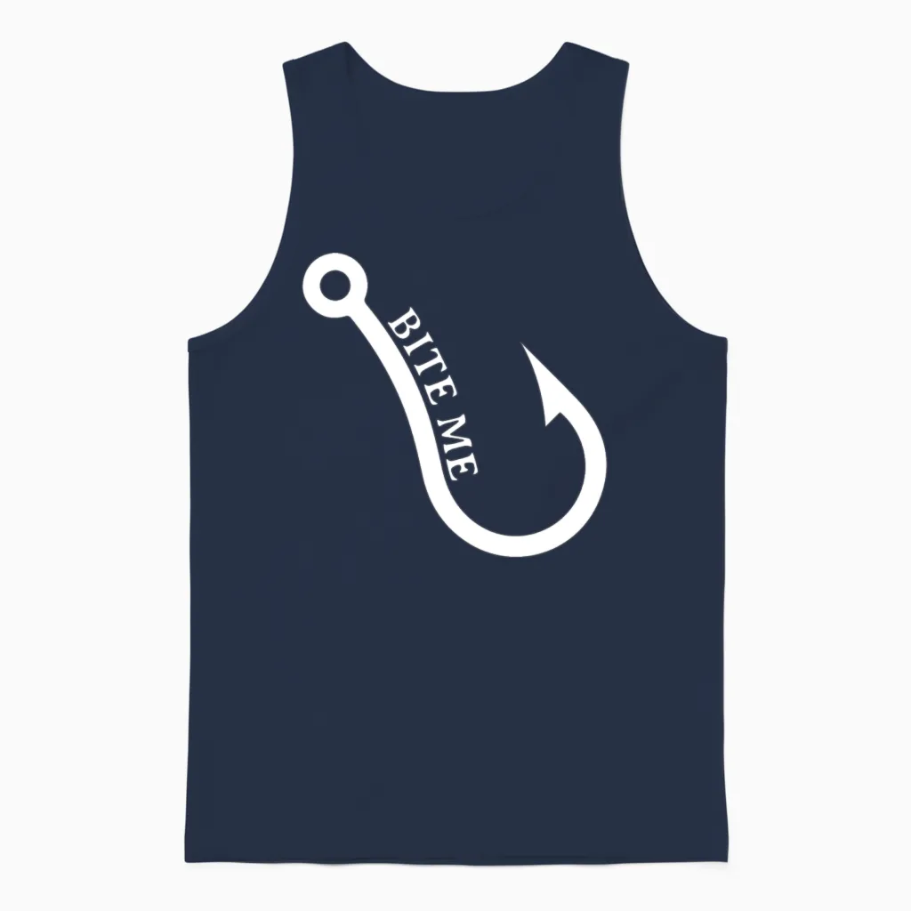 Bite Me Fish Hook for Fisher with a Fishing Hook Unisex Tank Top in Navy