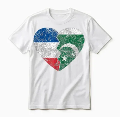 French Pakistani Heart Flag | France Pakistan Roots Vintage T-Shirt, Black, S Unisex T-Shirt - White