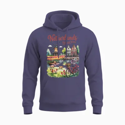 Niederländische Windmühle Tulpenfelder Holland Vibes Unisex Hoodie - Heather Sport Dark Navy