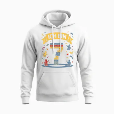 T-Shirt with German Text "ich Bin 7 Bausteine 7th Birthday" Boys Girls Birthday Unisex Hoodie - White