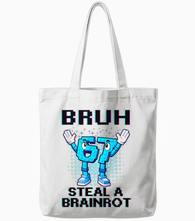67 Six Seven 6-7 Funny Steal Brainrot Kids Gaming Meme Tote Bags in White