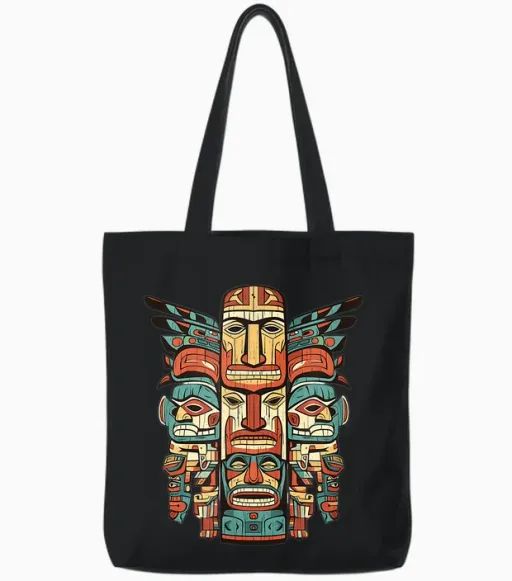 Motif Totem Indien Aztèque Du Sud-Ouest Amérindien Tote Bags in Black