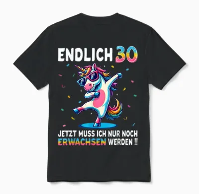 30th Birthday Gifts Woman Man Party Outfit Unicorn T-Shirt, Black Unisex T-Shirt - Black