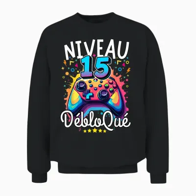15 Years Funny Teen Boy Geek Birthday 15 Years Gamer Tee T-Shirt, Black, S Unisex Sweatshirt - Black