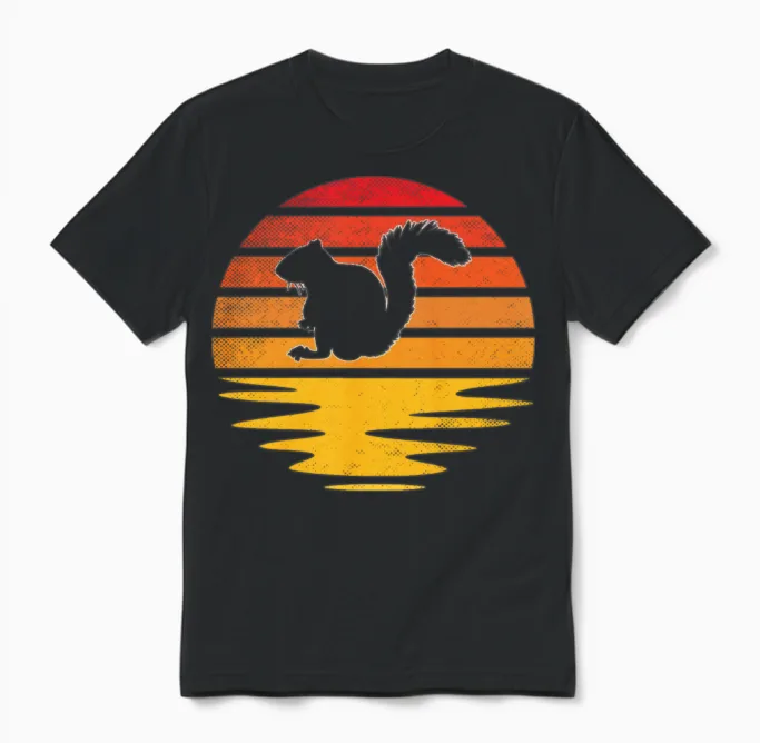 Squirrel Retro Unisex T-Shirt in Black