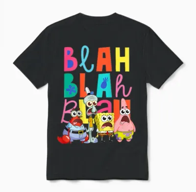 Sponge Bob - Back Print Squarepants Blah Blah Unisex T-Shirt - Black