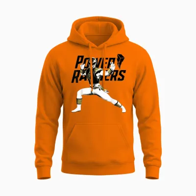Power Rangers White Ranger Karate Action Pose Logo Unisex Hoodie - Safety Orange