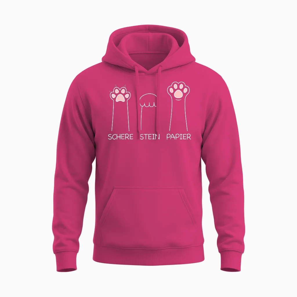 Scissors Stone Paper Game Cute Cat Paw Funny Cat T-Shirt, Black Unisex Hoodie in Heliconia