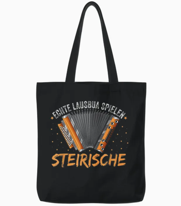 Real Lausbua Spiel Styrian Harmonica T-Shirt, Black Tote Bags in Black