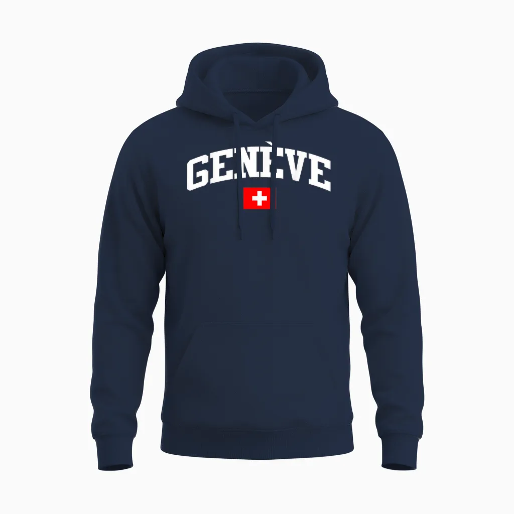 Flag Switzerland Geneva Country Switzerland Present Unisex Hoodie in Navy