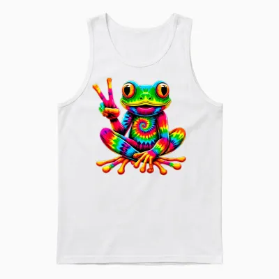 Tie-Dye Frog Peace Sign Hippie Unisex Tank Top - White