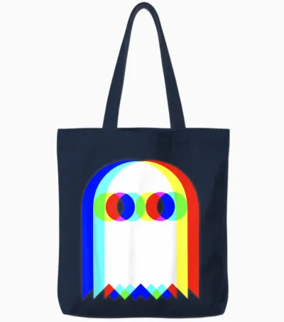 Vaporwave Ghost Retro Halloween Techno Edm Psychedelic T-Shirt, Black, S Tote Bags - Navy