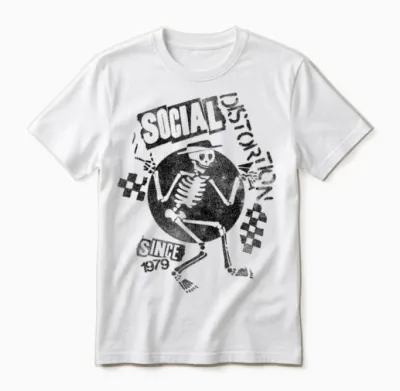 Offizielles Social Distortion Black Spray Skelly Unisex T-Shirt - White