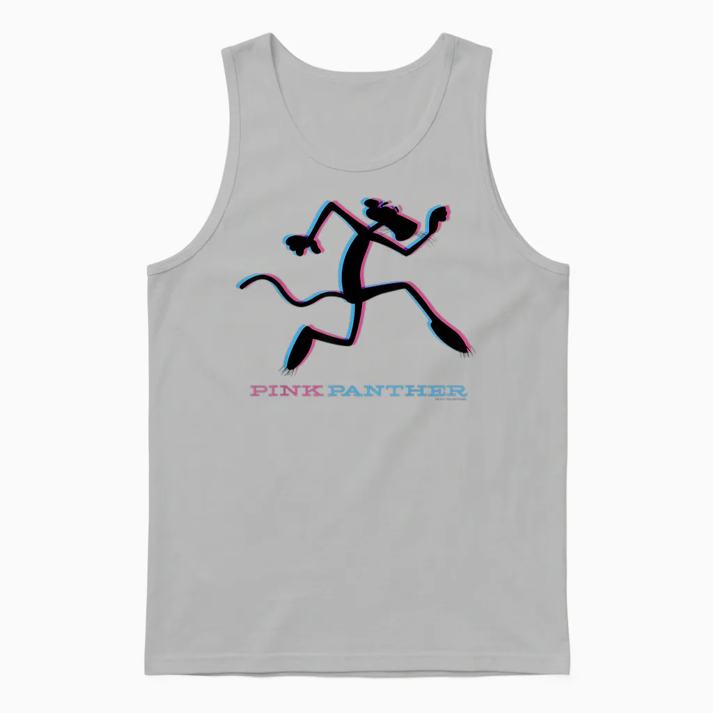 Blue and Pink Silhouette of Pink Panther T-Shirt, Black, S Unisex Tank Top in Ash