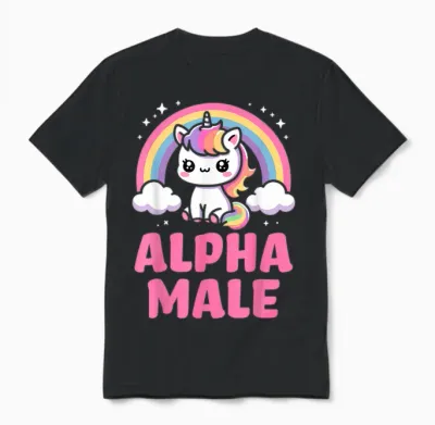 Funny Ironie Men's Outfit Cute Unicorn Alpha Male Unisex T-Shirt - Black
