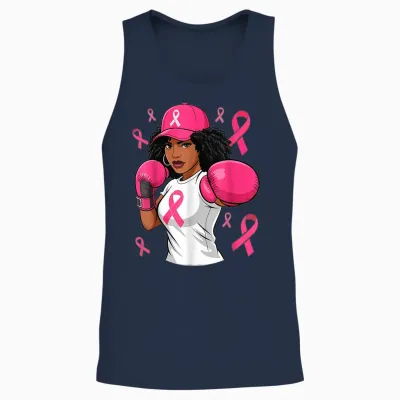 Women Black African American Breast Cancer Afro Pink Ribbon Unisex Tank Top - Navy