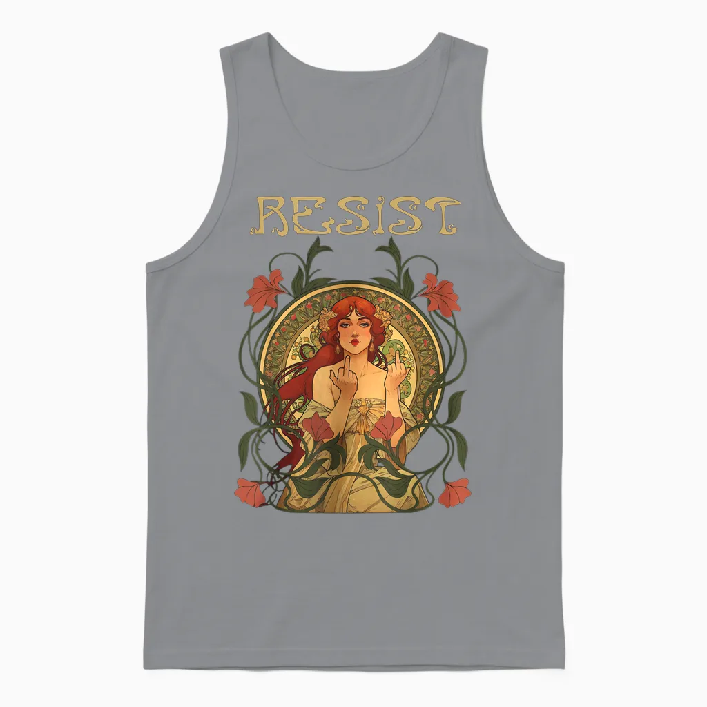 Resist Art Nouveau Mucha Anti-Trump Women Feminist Resist Unisex Tank Top in Sport Grey