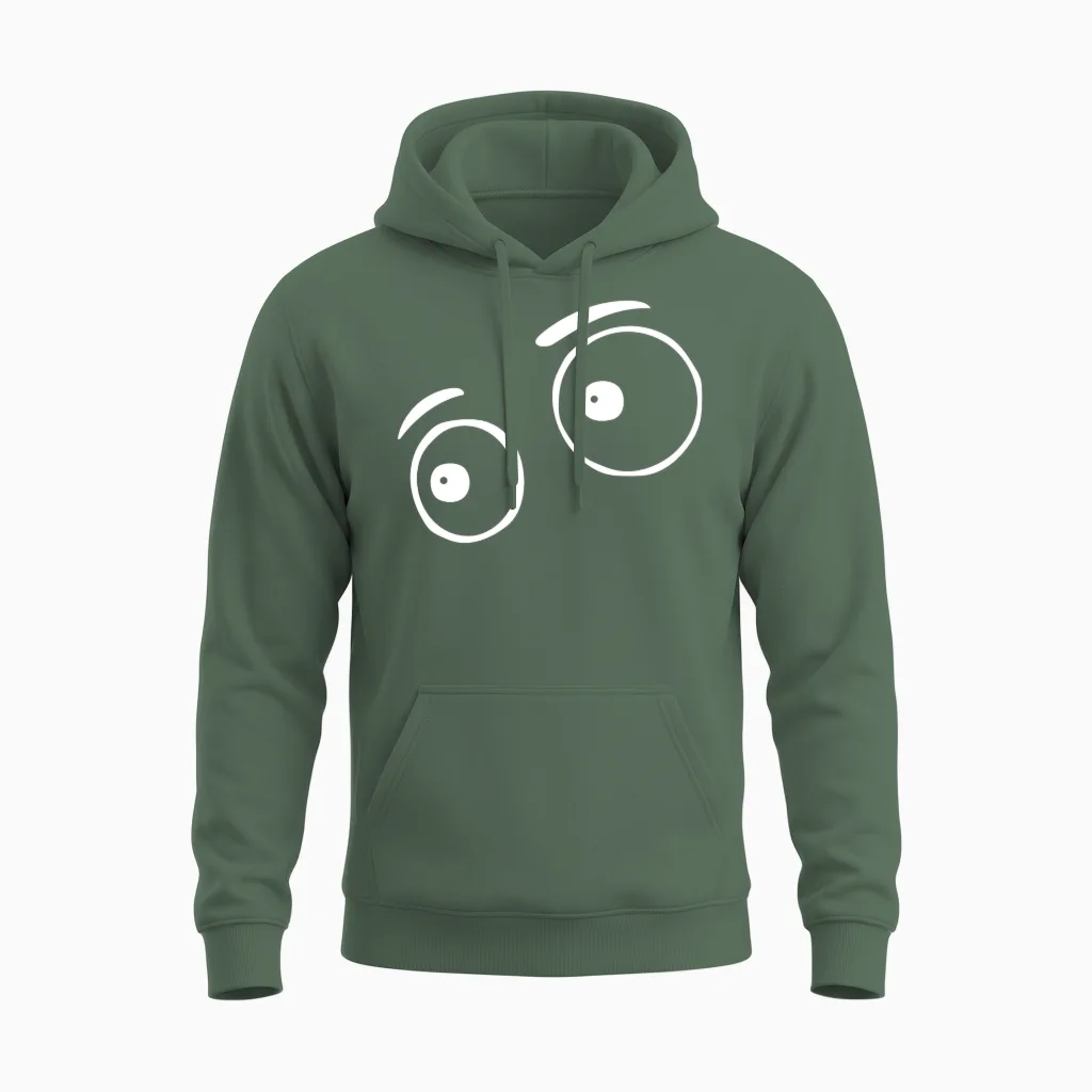 Cute Funny Eyes Unisex Hoodie in Military Green