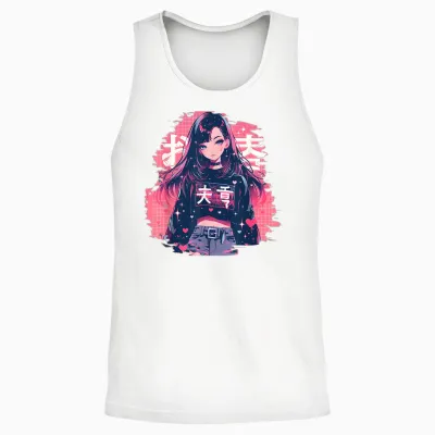 Anime Waifu Cute Manga Cat Girl Cute Retro Japanese T-Shirt, Black, S Unisex Tank Top - White