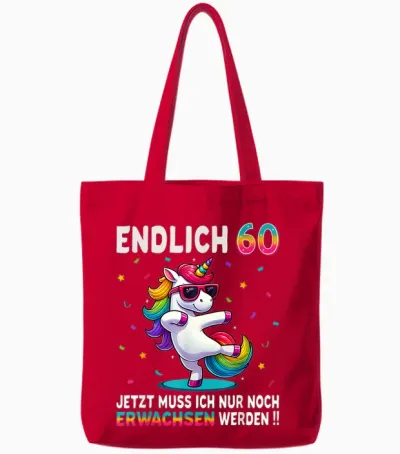 60th Birthday Gifts Woman Man Party Outfit Unicorn T-Shirt, Black Tote Bags - Red