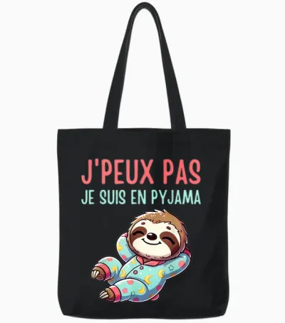 J'peux Pas Je Suis En Pyjama Funny Gift with Sloth T-Shirt, Black, S Tote Bags - Black