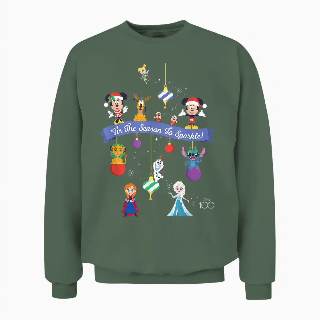 Disney 100 Christmas Holiday βtis the Season to Sparkle! Unisex Sweatshirt in Military Green