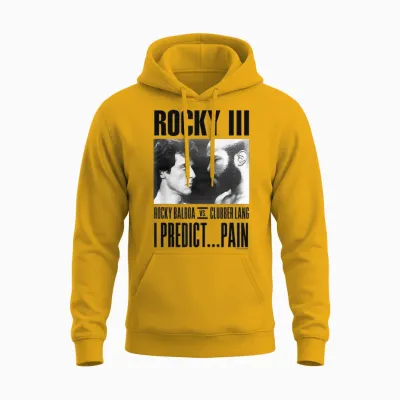 Rocky Iii I Predict Pain Rocky vs Clubber Lang Panel T-Shirt, Grey, S Unisex Hoodie - Gold