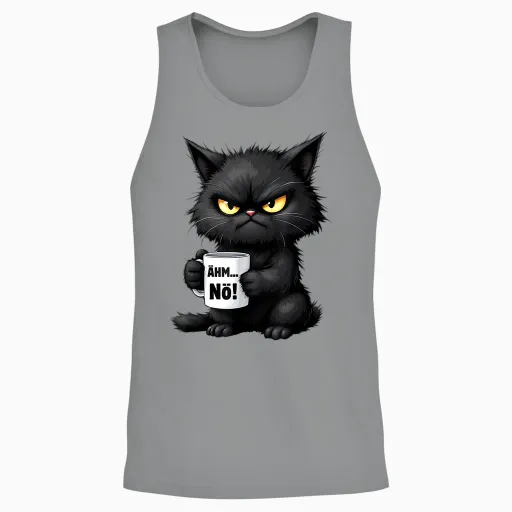 Ehm Nö Funny Black Cat Angry with Mug Coffee T-Shirt, Black Unisex Tank Top - Sport Grey