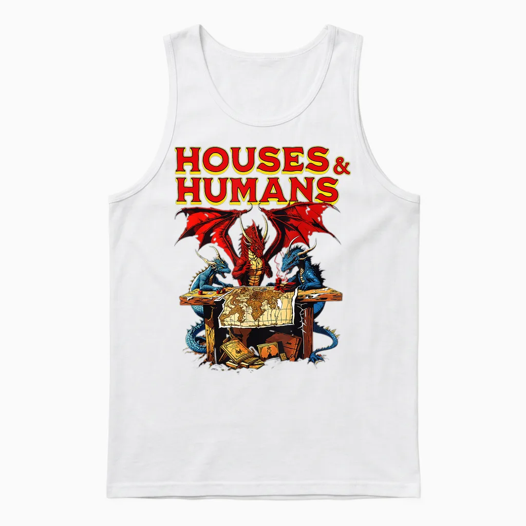 Houses and Humans Funny Gamer Gaming Vintage Retro 90s Unisex Tank Top in White
