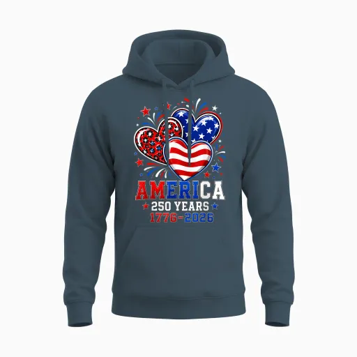 250th Anniversary America Flag Heart 250 Year Women Girls Unisex Hoodie - Dark Heather