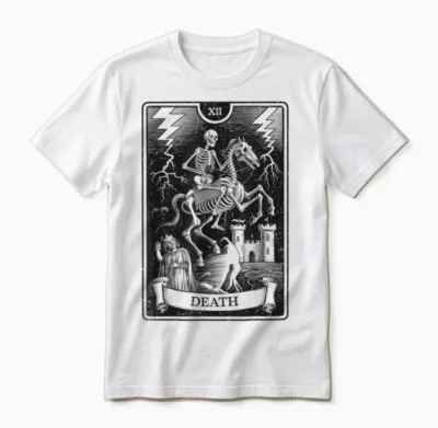 Esoteric Mystic Spiritual Tarot Card Streetwear T-Shirt, Grey, S Unisex T-Shirt - White