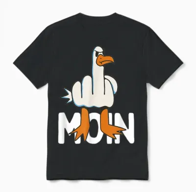 Hamburger Möwe Moin Middle Finger Funny Hamburg T-Shirt, Gray Unisex T-Shirt - Black