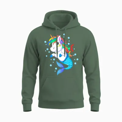 Funny Unicorn Mermaid Unisex Hoodie - Military Green