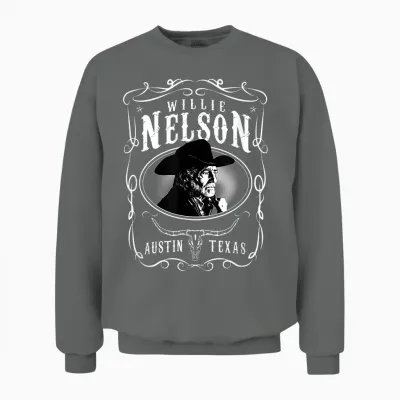 Willie Nelson Offizielles Austin T-Shirt, Herren, Schwarz, S, Kurzarm, Klassisch, Lizenziert Und Offiziell, Willie Nelson Fans, Musikliebhaber, Classic T-Shirt Fans, Erwachsene, Kinder Unisex Sweatshirt - Graphite Heather