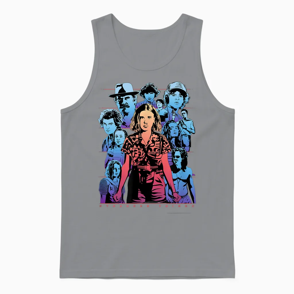 Stranger Things Group Shot Populous Gazing Unisex Tank Top in Sport Grey
