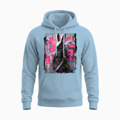 Hip Hop Y2k Hase Hipster Edgy Streetwear Bunny Samurai Unisex Hoodie - Light Blue