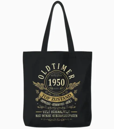 Birthday Year 1950 Birthday Construction Year Oldtimer Top Condition T-Shirt, Black Tote Bags - Black