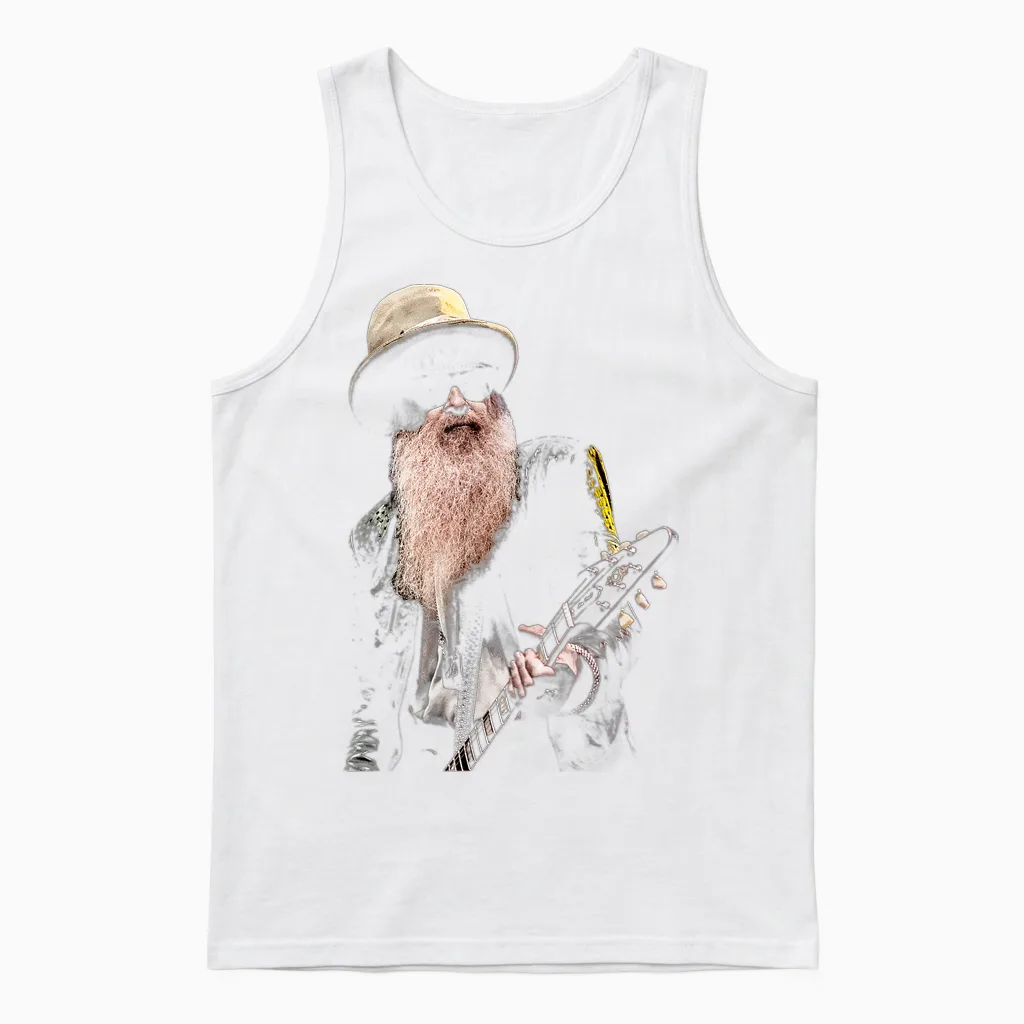 Billy F Gibbons Zz Top Live Vi T-Shirt, Black, S Unisex Tank Top in White