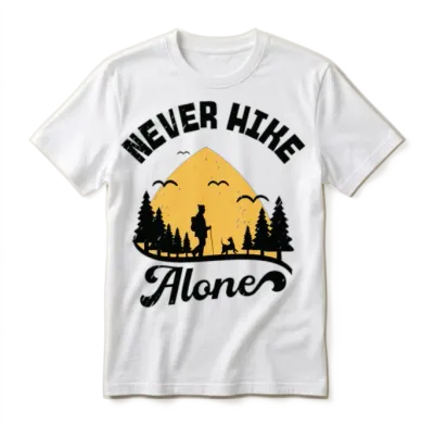 Never Hike Alone Mountain Dog Hiking Hiker Unisex T-Shirt - White