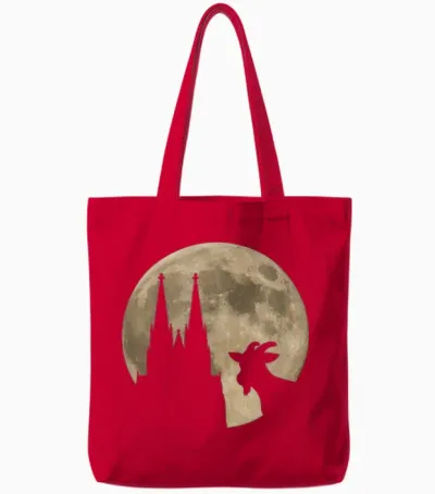Cologne, My Town! Geißbock with Cathedral and Moon. Cologne Pride T-Shirt, Black Tote Bags - Red