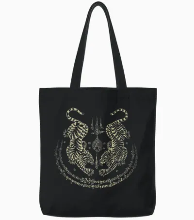 Sak Yant Thai Tattoo Tigers Muay Thai Traditionell Thailand Tote Bags - Black