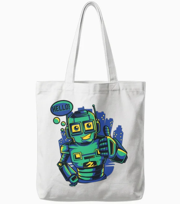 Hello Robot Tote Bags in White