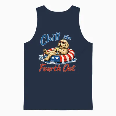 Chill the Fourth Out Funny Goldendoodle Dog Lover Unisex Tank Top - Navy