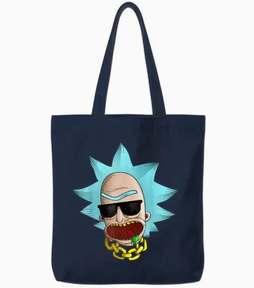 Mademark X Rick and Morty - Rick and Morty Shirt Cool Chained Reaction Tote Bags in Navy